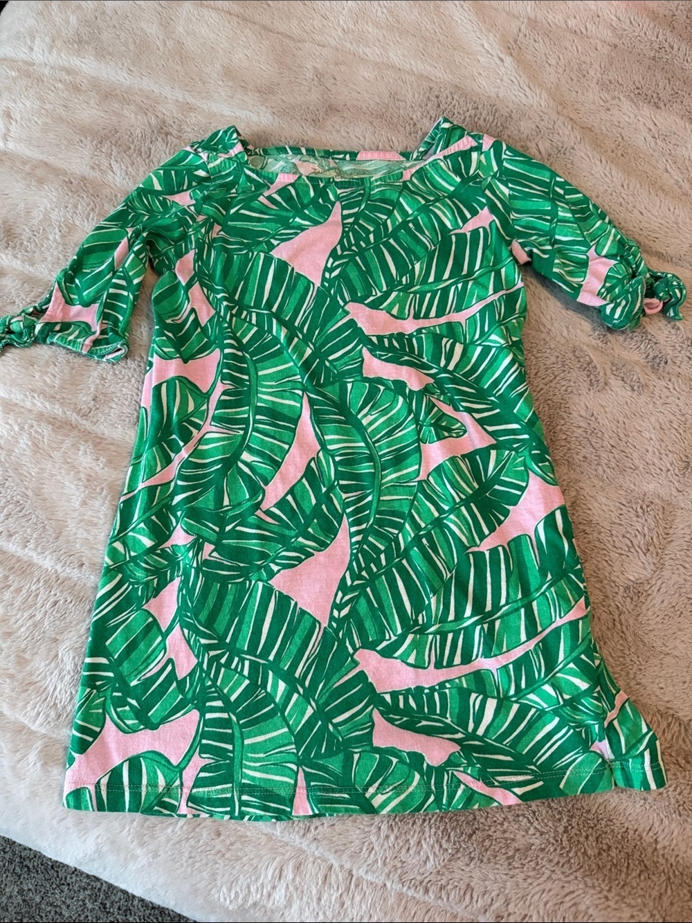 Lilly Pulitzer Kids Palm Leaf Print Dress - Pink & Green, Girls/Toddlers S (4-5)